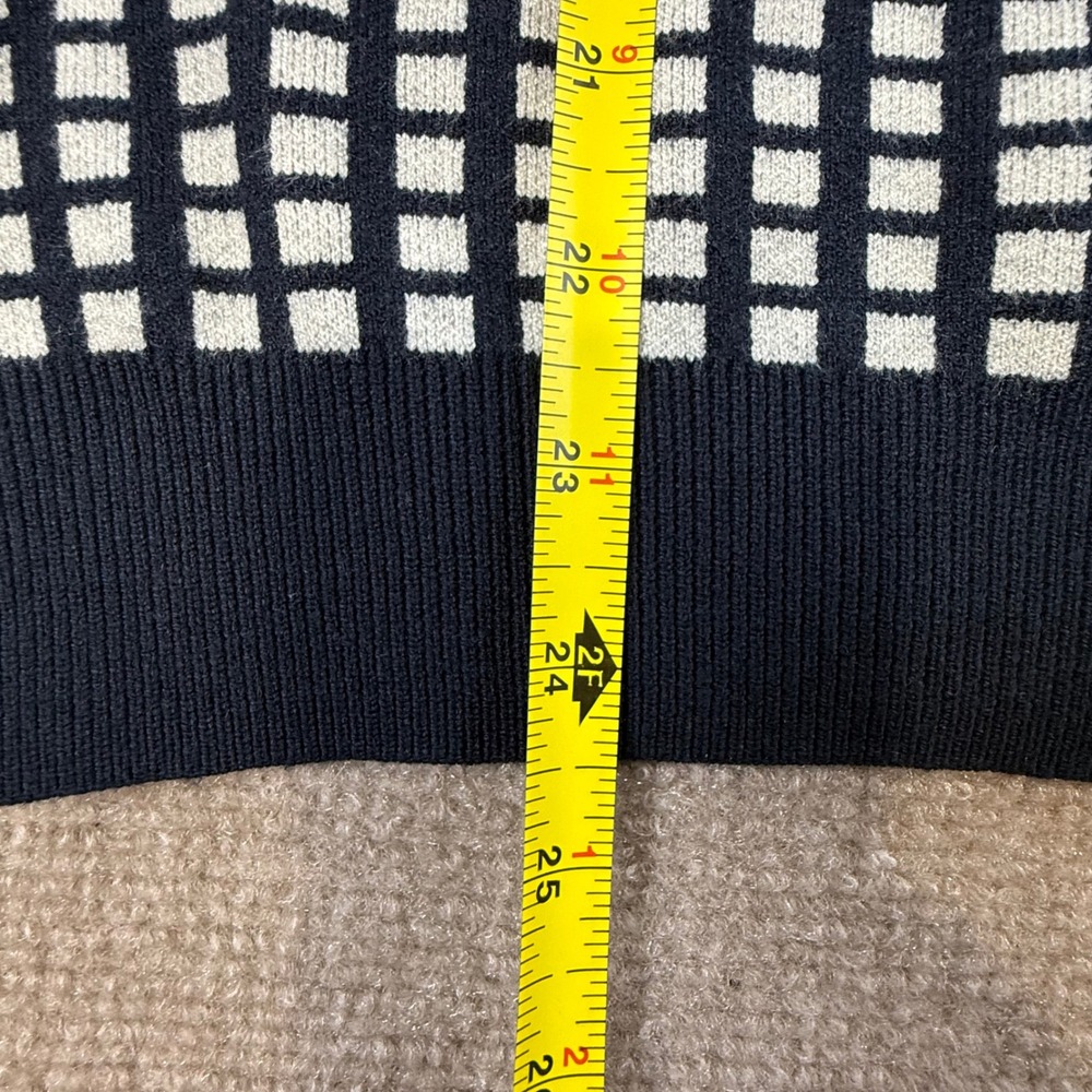 Worthington Womens Navy White Grid V-Neck Knit Sweater Long Sleeve Size M NEW - Picture 2 of 8